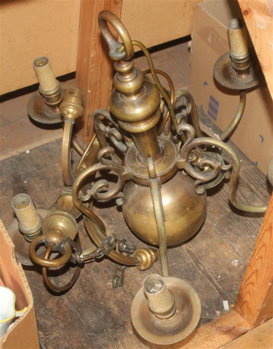 5 branch Dutch electrolier & small 3 branch light